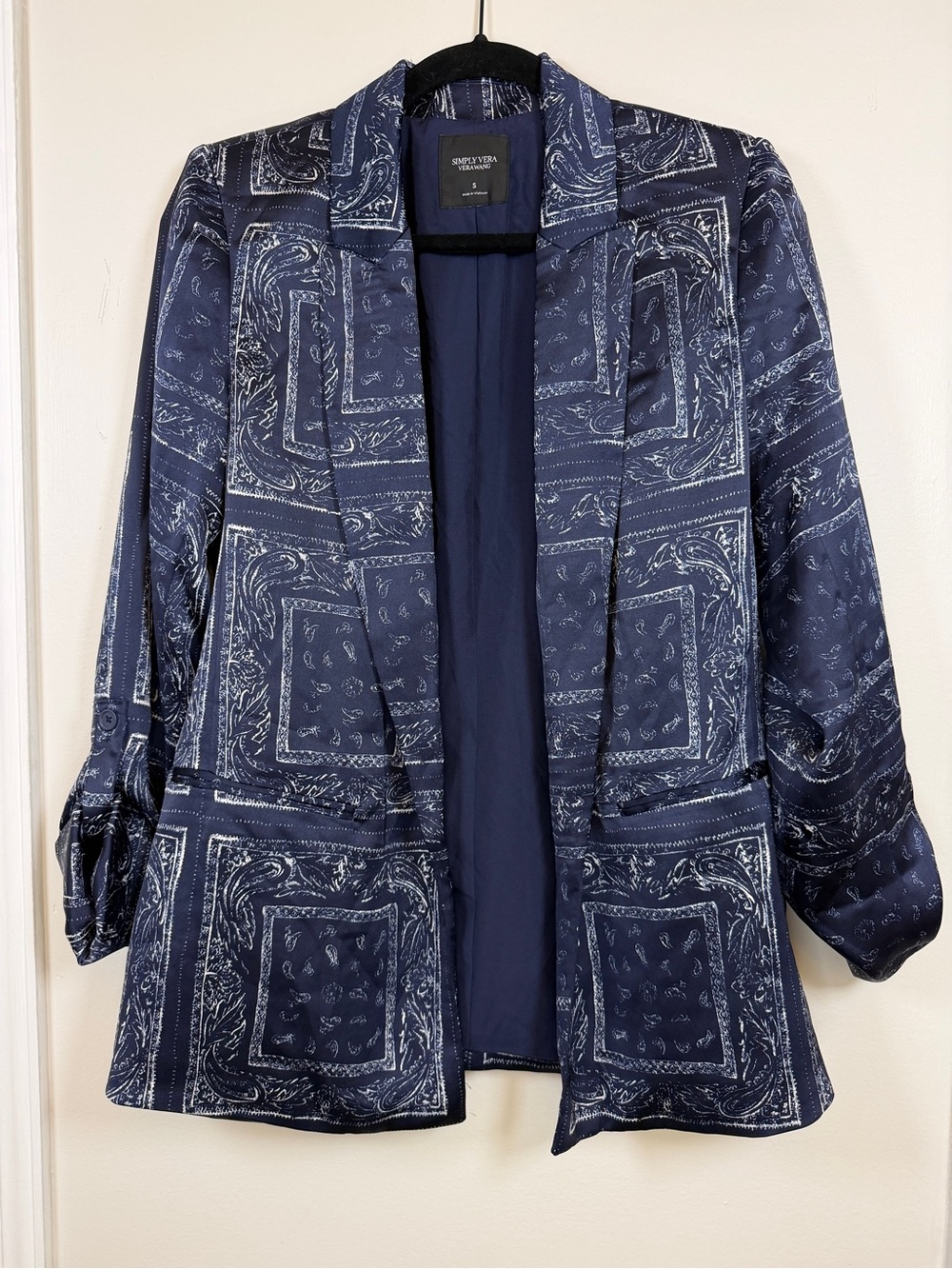 Simply Vera Vera Wang Silk feel Paisley Bandana Print Blazer Navy S